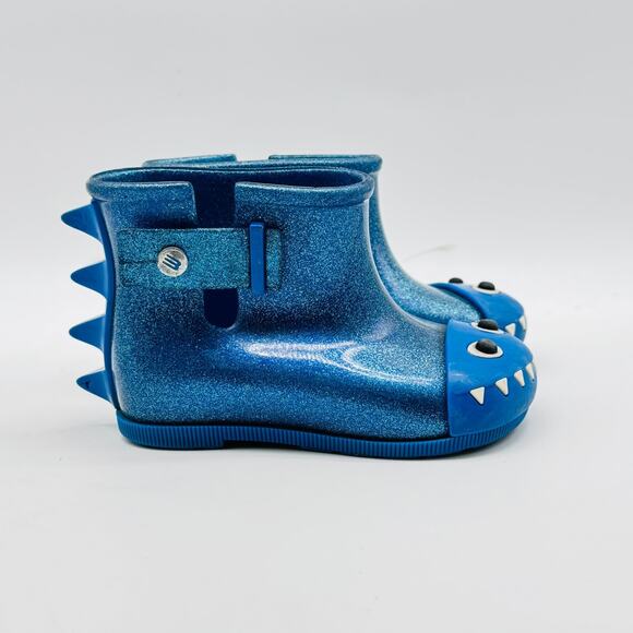 Mini Melissa Shoes Girls 7C Blue Boots Monster Dinosaur Rainboots Fabula Glitter - Picture 1 of 9